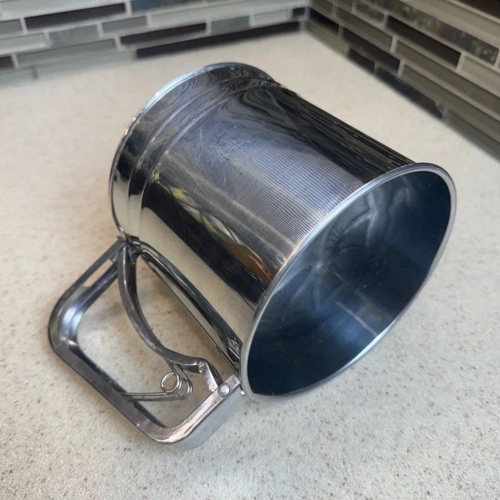 Vintage Stainless Steel Flour Sifter Manual Squeeze Handle Kitchen Baking Tool